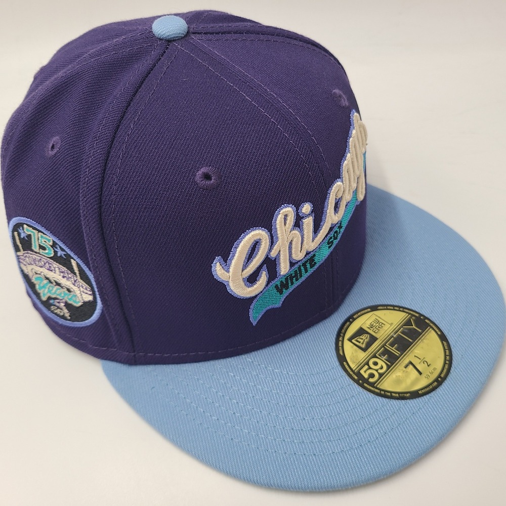 Chicago White Sox Hat Fitted 7 1/2 New Era 59Fifty Purple Blue MLB Comiskey Park